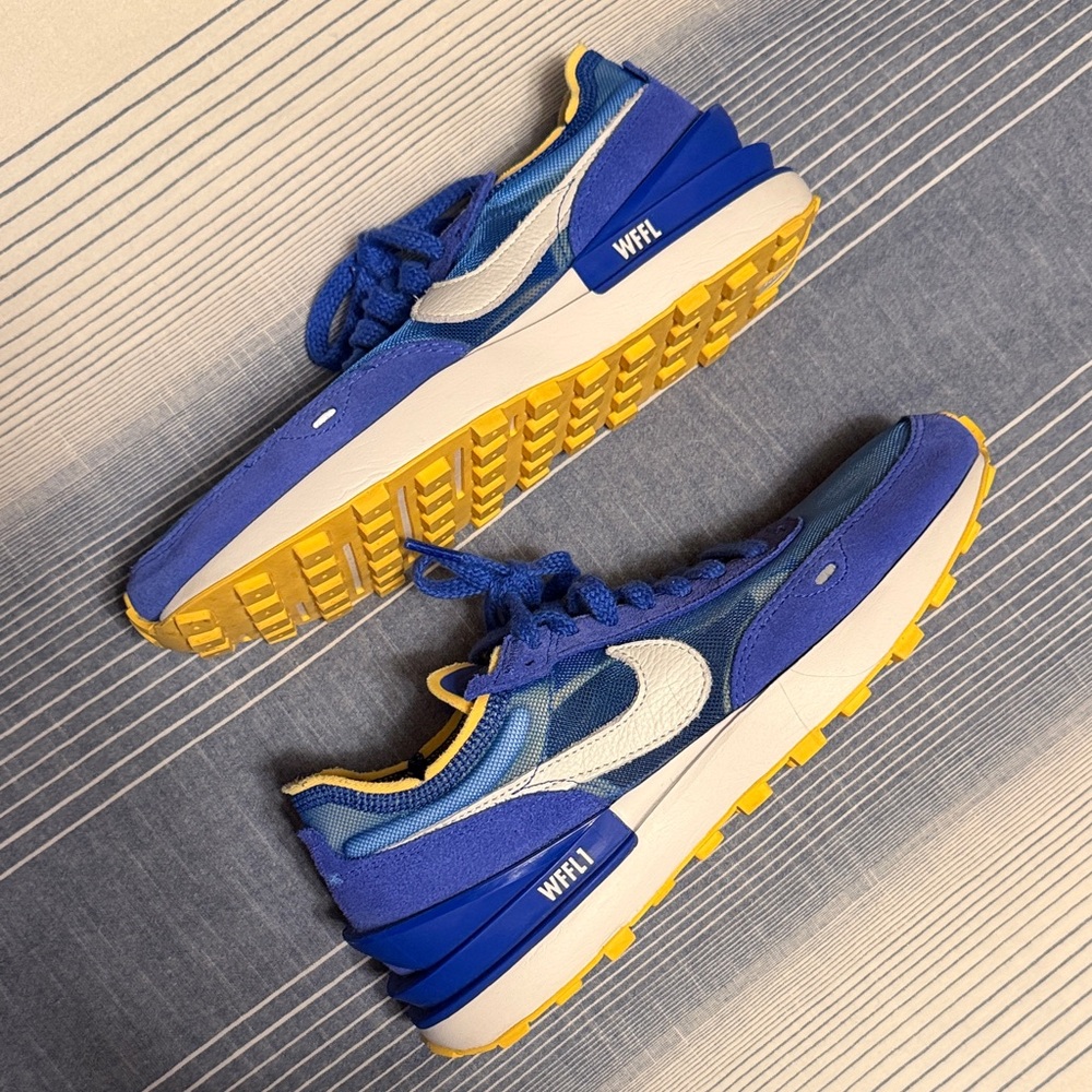 Nike By You Men’s Custom Waffle One   Blue and Yellow Sneakers